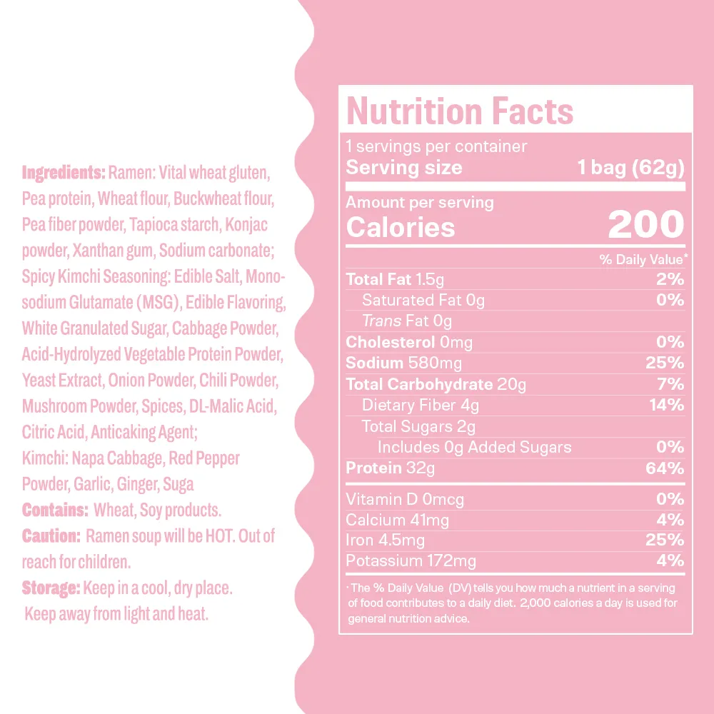 High Protein Noodles Spicy Kimchi Flavor Bag