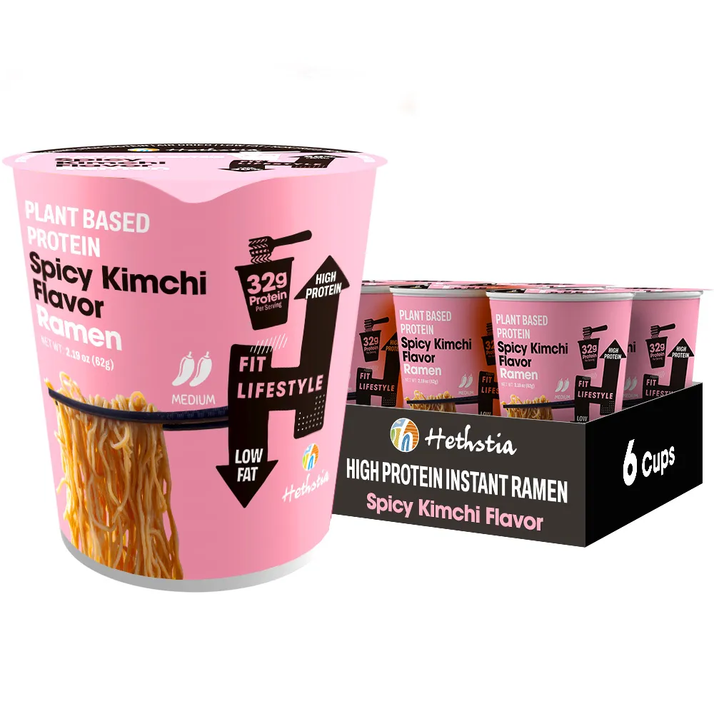 High Protein Cup Noodles With Spicy Kimchi Flavor, 100% Plant Based