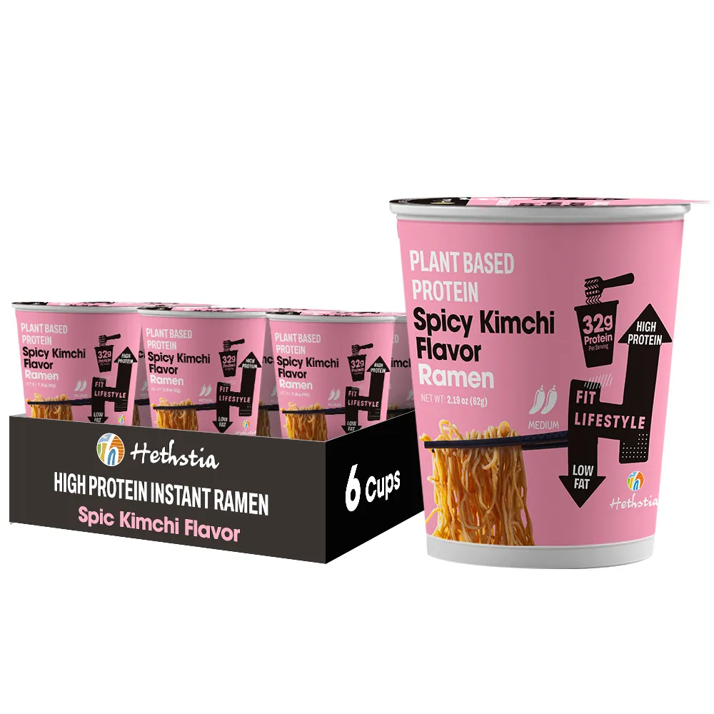 High Protein Cup Noodles With Spicy Kimchi Flavor, 100% Plant Based